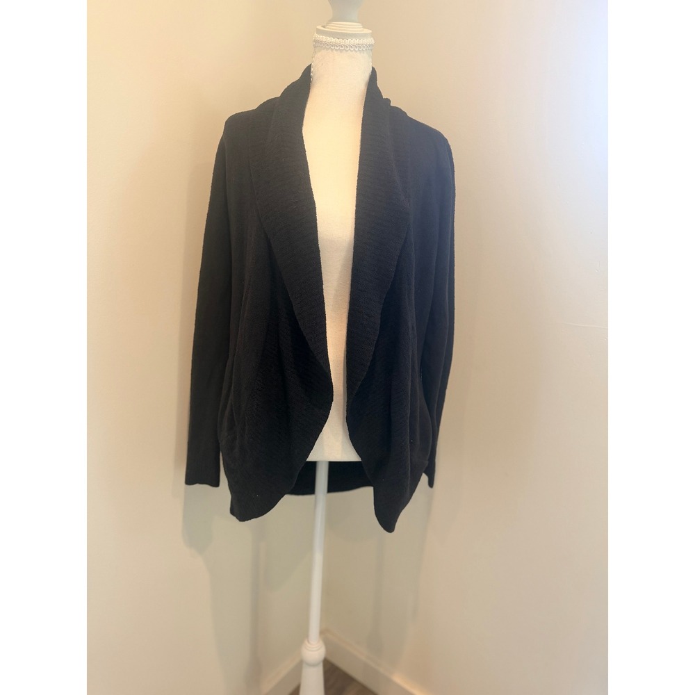 Barefoot Dreams CozyChic Lite Circle Cardigan Black Draped Open Sweater 452
